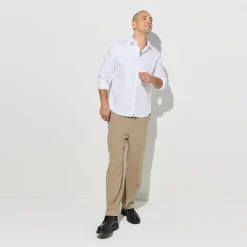 Outlet Slim effen hemd 'stay white/black' in katoen Formele Overhemden|Overhemd