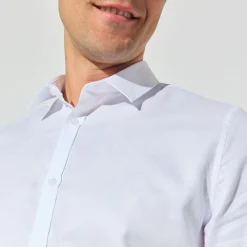 Outlet Slim effen hemd 'stay white/black' in katoen Formele Overhemden|Overhemd