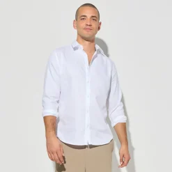 Outlet Slim effen hemd 'stay white/black' in katoen Formele Overhemden|Overhemd