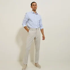 Outlet Slim fit gestreept katoenen overhemd, strijkvrij Makkelijk Te Strijken Hemd|Formele Overhemden