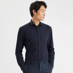 Best Sale Slim hemd in biokatoen met jacquard microprint Formele Overhemden|Overhemd