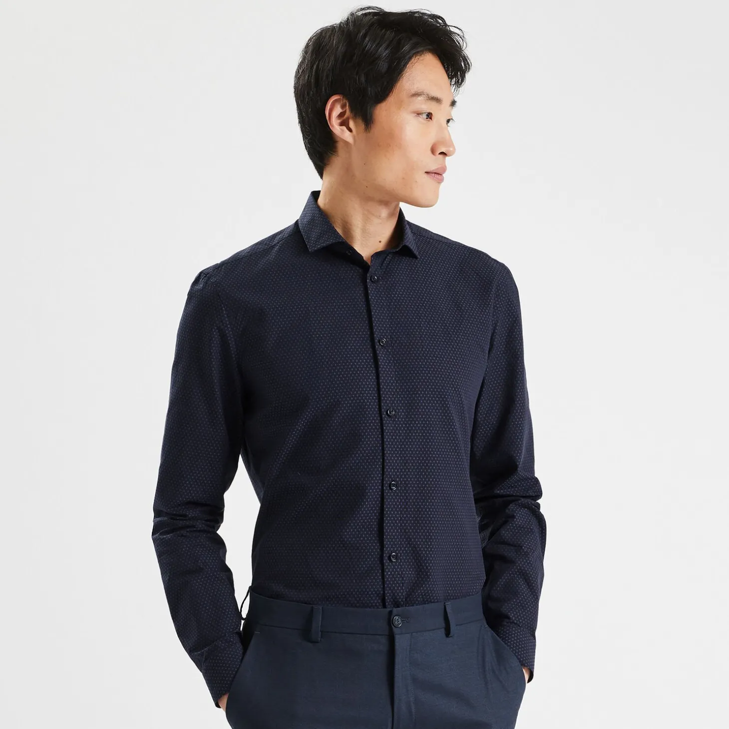 Best Sale Slim hemd in biokatoen met jacquard microprint Formele Overhemden|Overhemd