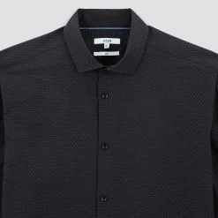 Best Sale Slim hemd in biokatoen met jacquard microprint Formele Overhemden|Overhemd