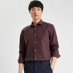 Cheap Slim hemd in biokatoen met jacquard microprint Formele Overhemden|Overhemd