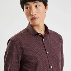 Cheap Slim hemd in biokatoen met jacquard microprint Formele Overhemden|Overhemd