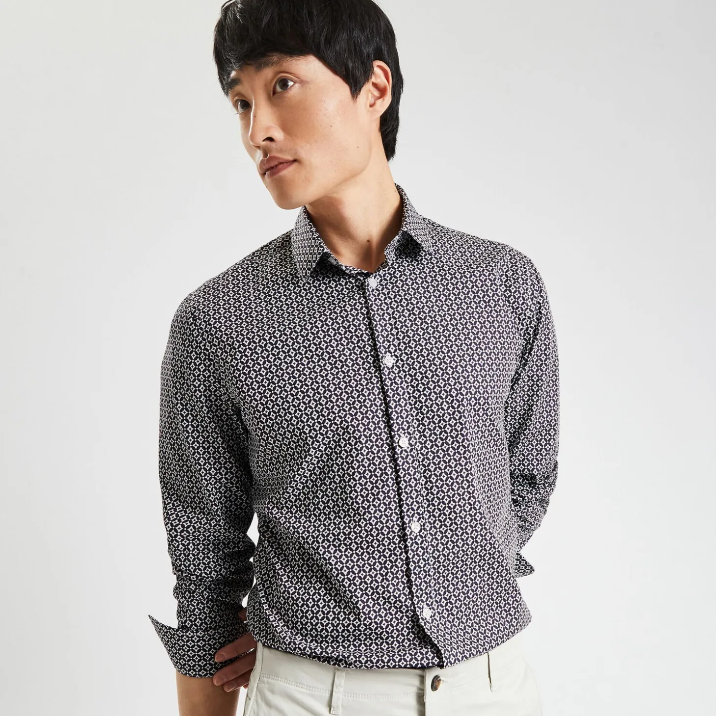 Store Slim hemd met geometrische print in biokatoen Formele Overhemden|Overhemd
