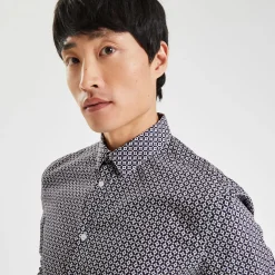 Store Slim hemd met geometrische print in biokatoen Formele Overhemden|Overhemd
