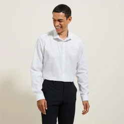 Best Sale Slim hemd met microprint in katoen Makkelijk Te Strijken Hemd|Formele Overhemden