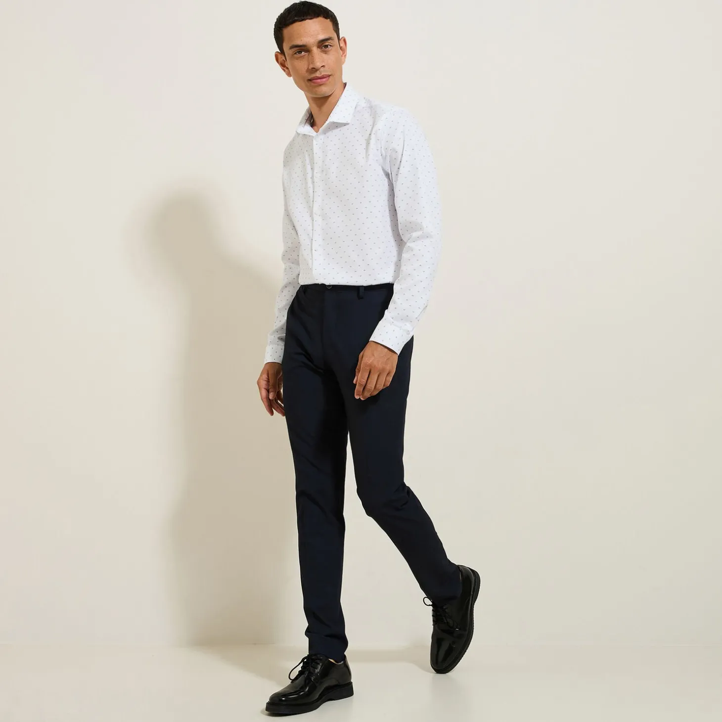 Best Sale Slim hemd met microprint in katoen Makkelijk Te Strijken Hemd|Formele Overhemden