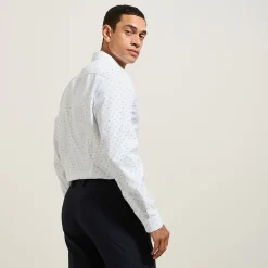 Best Sale Slim hemd met microprint in katoen Makkelijk Te Strijken Hemd|Formele Overhemden