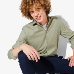 Best Strijkvrij slim effen hemd in katoen Formele Overhemden|Overhemd