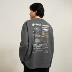 Flash Sale Sweater met ronde hals en print op voor-en achterk Sweater