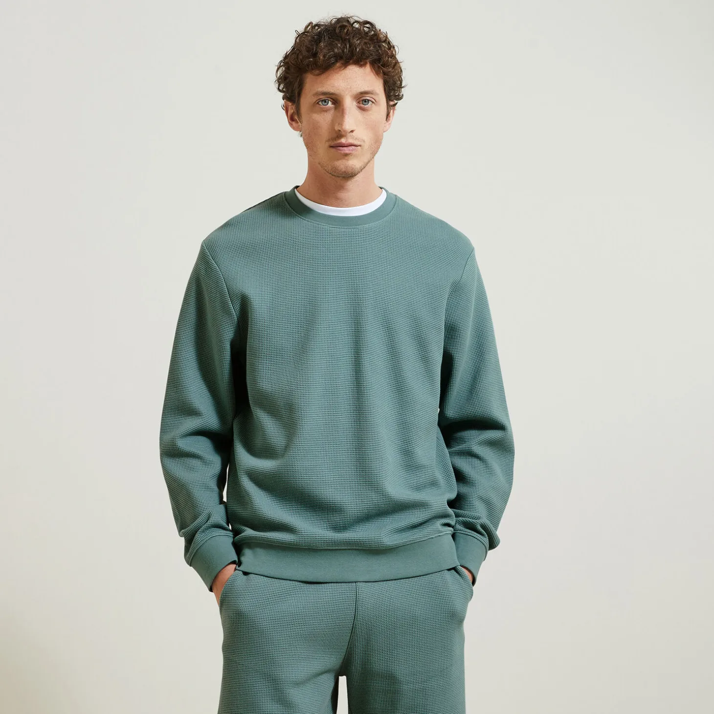 Outlet Sweater met ronde hals in wafelstof Sweater