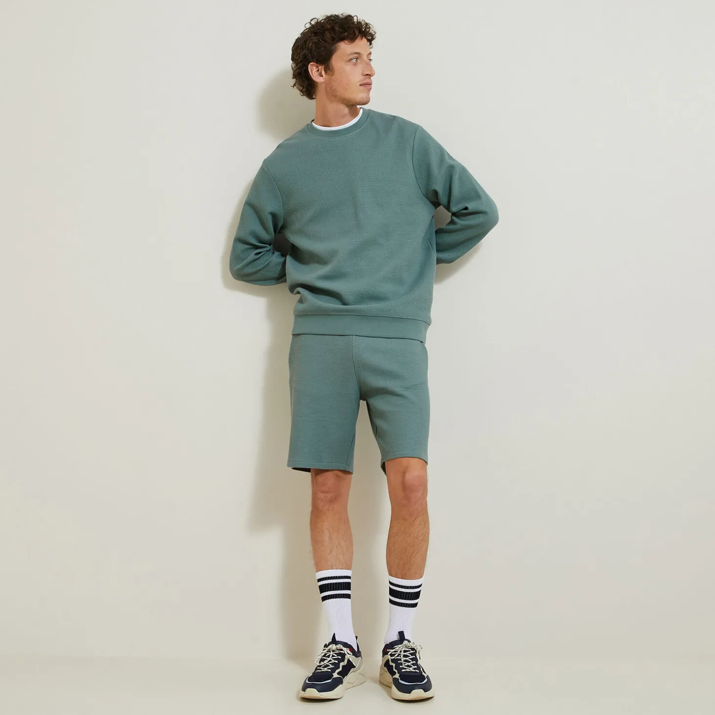 Outlet Sweater met ronde hals in wafelstof Sweater