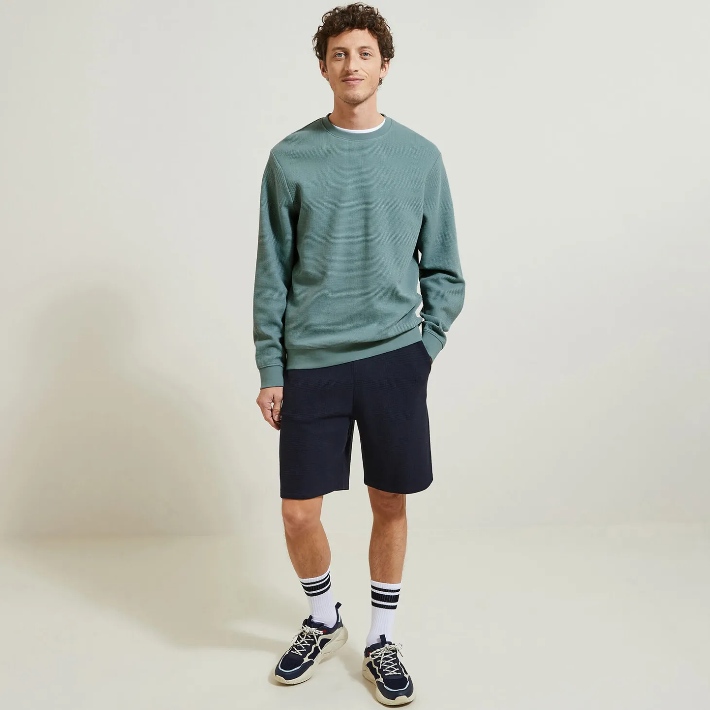 Outlet Sweater met ronde hals in wafelstof Sweater