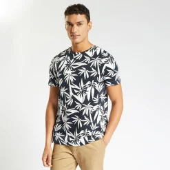 Online T-shirt met bladprintn T-shirt