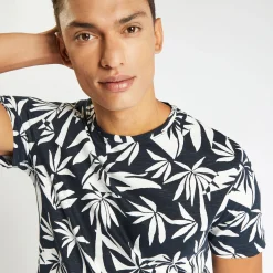 Online T-shirt met bladprintn T-shirt