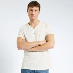 Hot T-shirt met knooplijst in gevlamde stof T-shirt