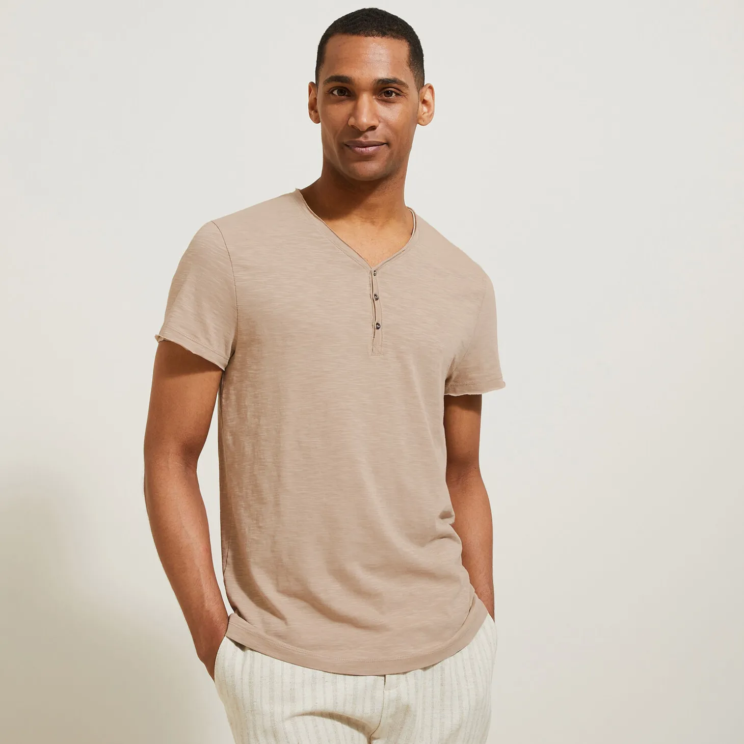 Cheap T-shirt met knooplijst in gevlamde stof T-shirt