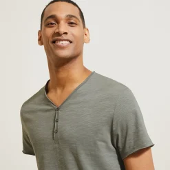 Cheap T-shirt met knooplijst in gevlamde stof T-shirt