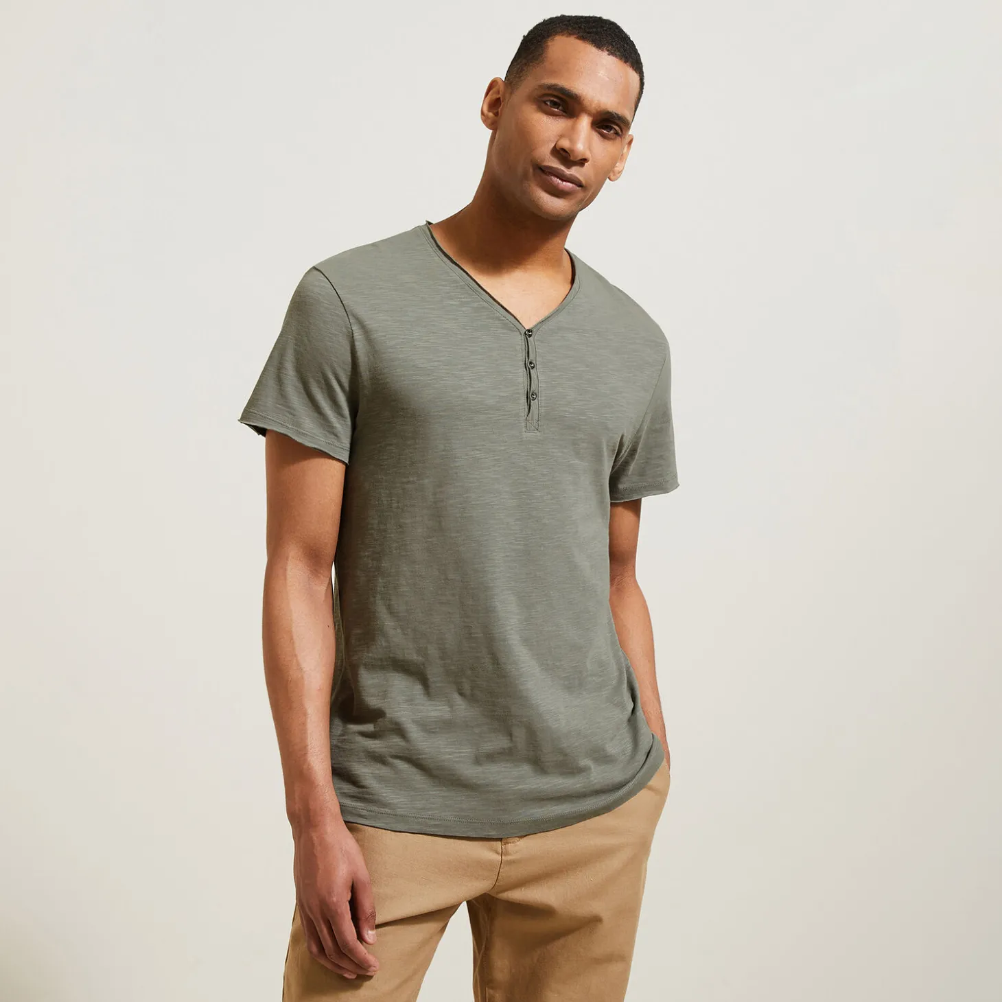 Cheap T-shirt met knooplijst in gevlamde stof T-shirt