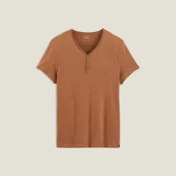 Outlet T-shirt met knooplijst in gevlamde stof T-shirt