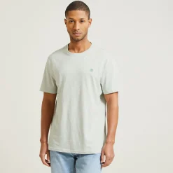 Best Sale T-shirt met microstrepen en borduursel op de borst T-shirt