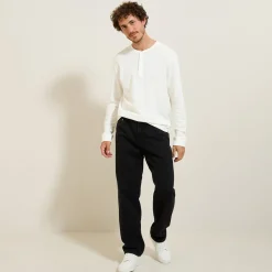 New T-shirt met Tunesische kraag in wafelstof T-shirt