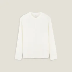 New T-shirt met Tunesische kraag in wafelstof T-shirt