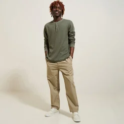 Outlet T-shirt met Tunesische kraag in wafelstof T-shirt