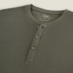 Outlet T-shirt met Tunesische kraag in wafelstof T-shirt