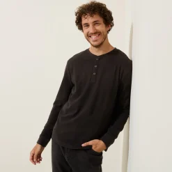 Flash Sale T-shirt met Tunesische kraag in wafelstof T-shirt