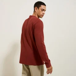 Store T-shirt met Tunesische kraag in wafelstof T-shirt