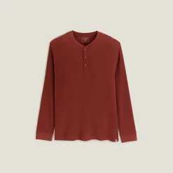 Store T-shirt met Tunesische kraag in wafelstof T-shirt