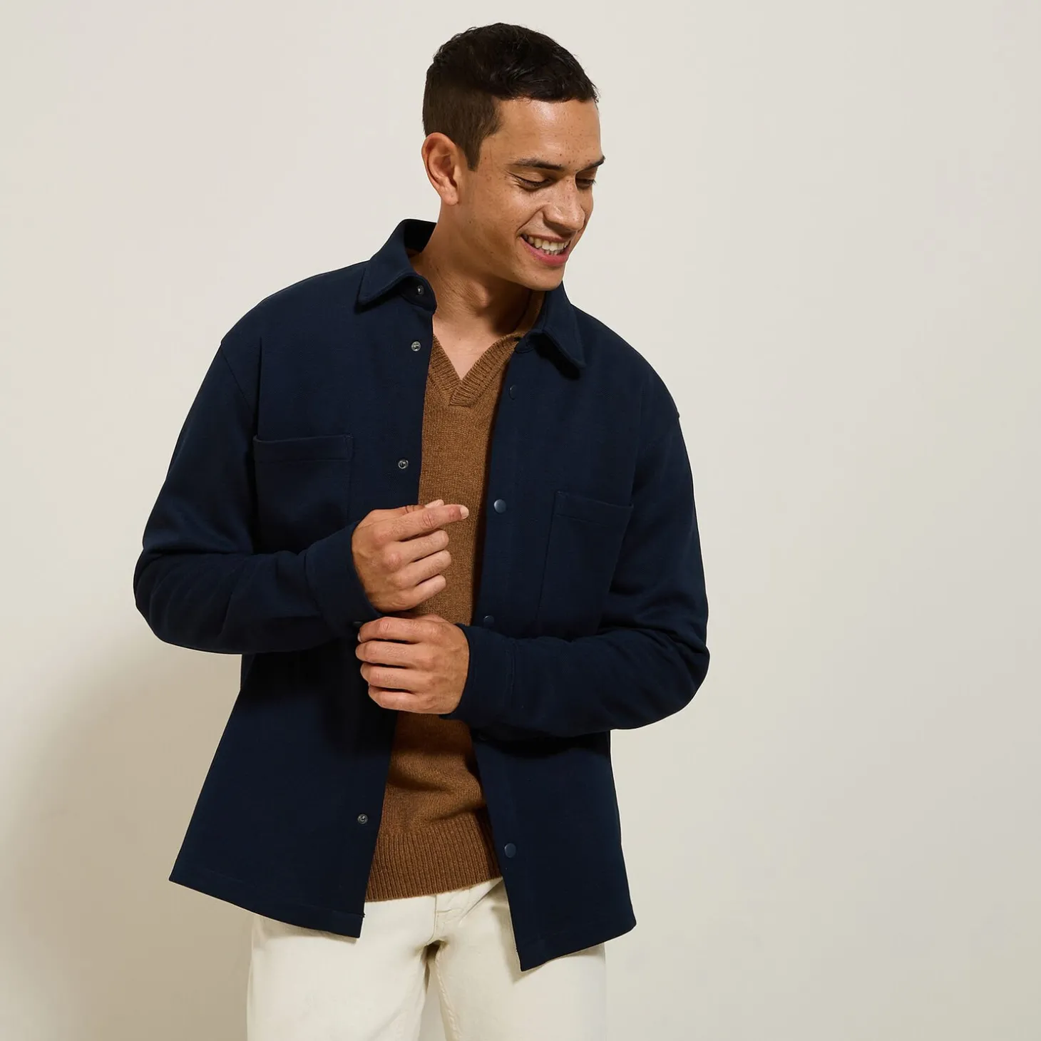 Sale Wollen overhemdjas met hemdskraag Overshirt|Overhemd